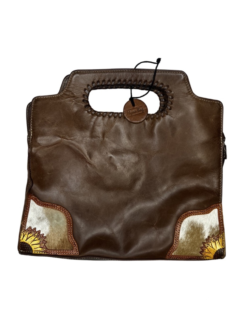 Myra Leather Cowhide Sunflower Cutout Tote Purse Shoulder Bag Boho Western